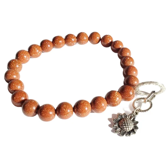 Handmade Sunflower Sunstone Beaded Bracelet - Picture 1 of 1